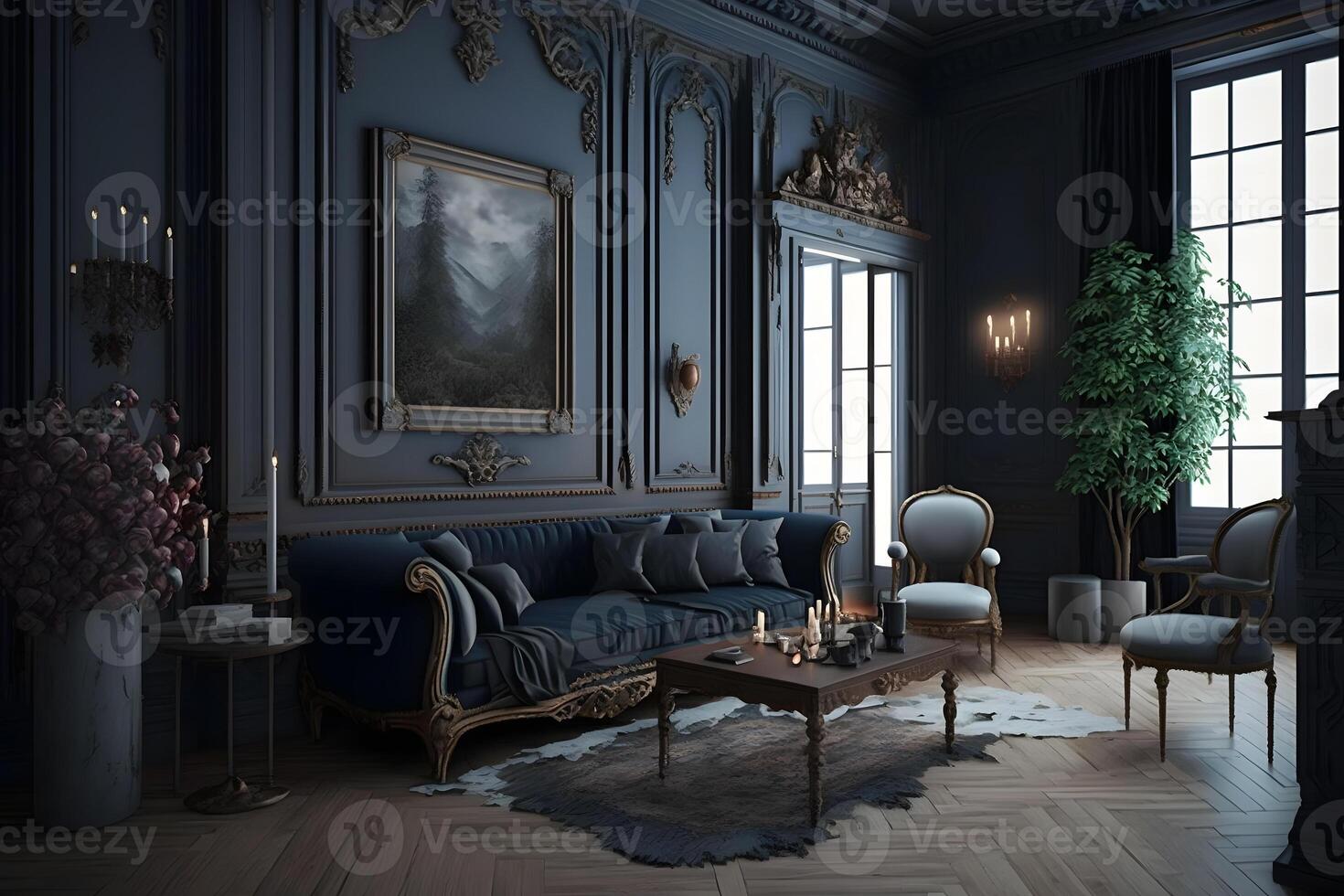 Vintage beautiful victorian retro interior. Luxury classic. Neural network photo