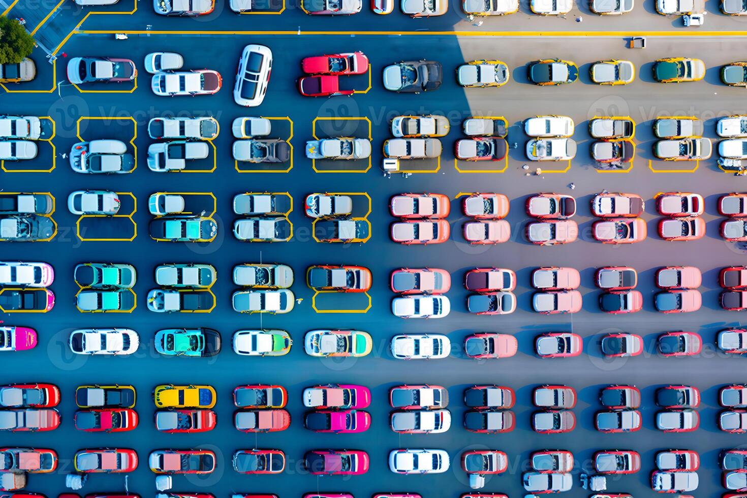 parks filled with cars, top view. Neural network photo