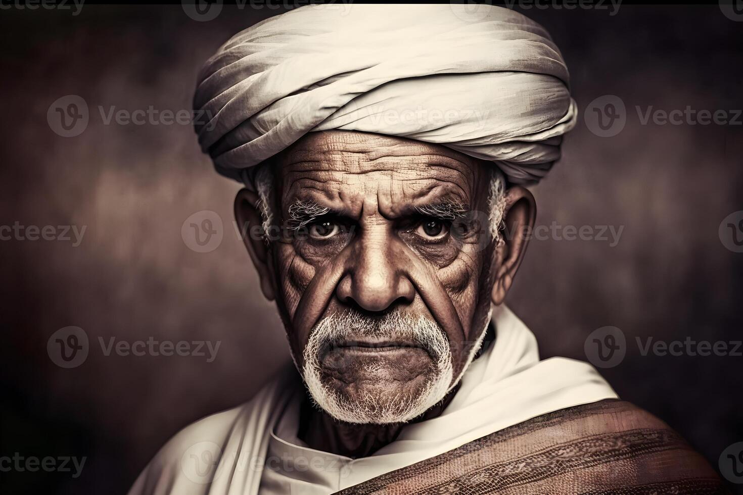 Portrait of a wise muslim old man. Neural network photo