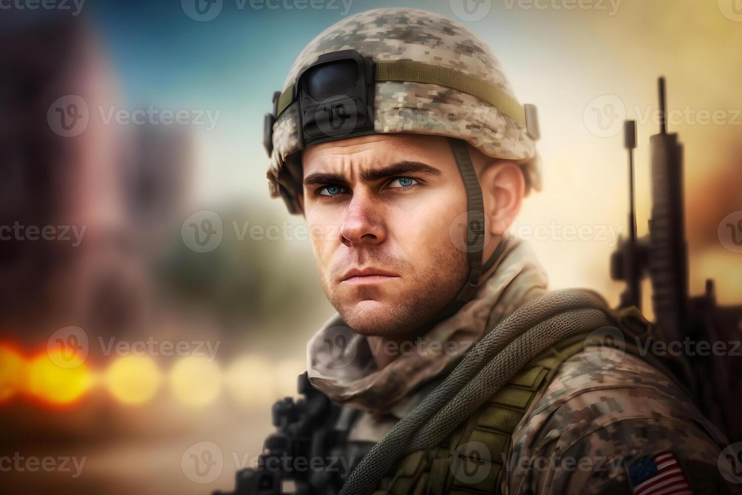 orgulloso Ejército soldado retrato. neural red ai generado foto