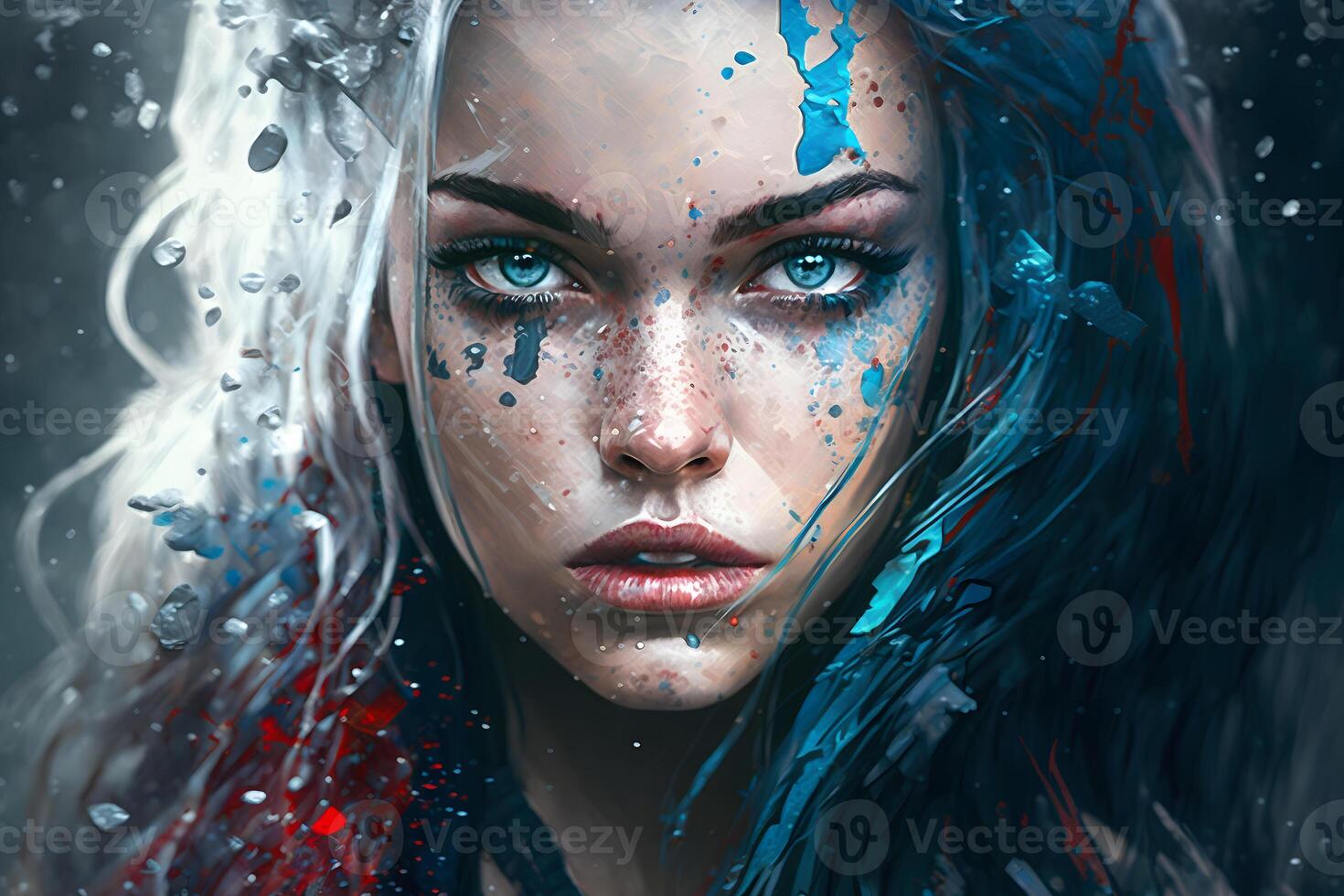 Portrait of a beautiful girl queen of diamonds fantasy dark goddess. Neural network photo