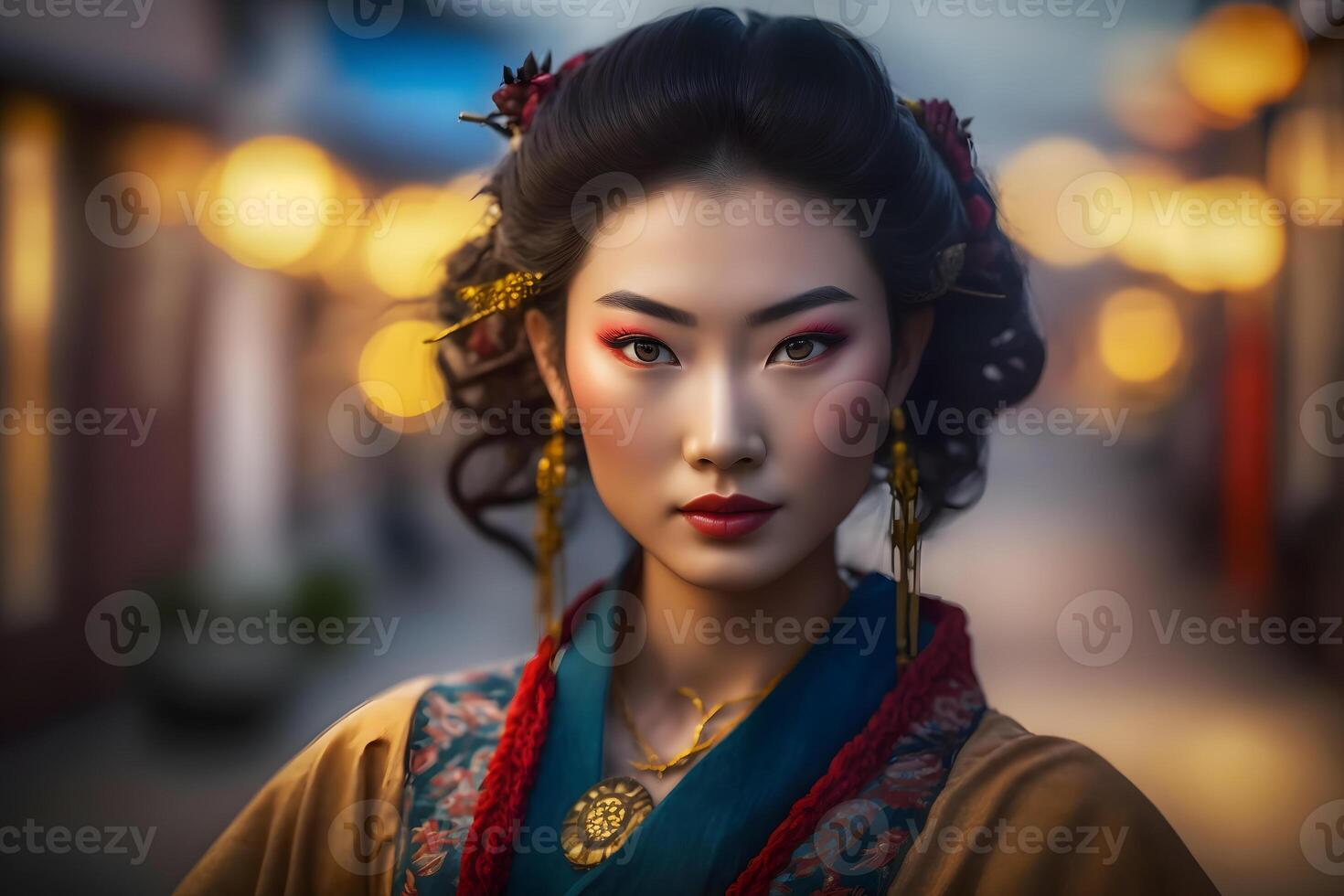 retrato de un étnico coreano mujer. neural red ai generado foto