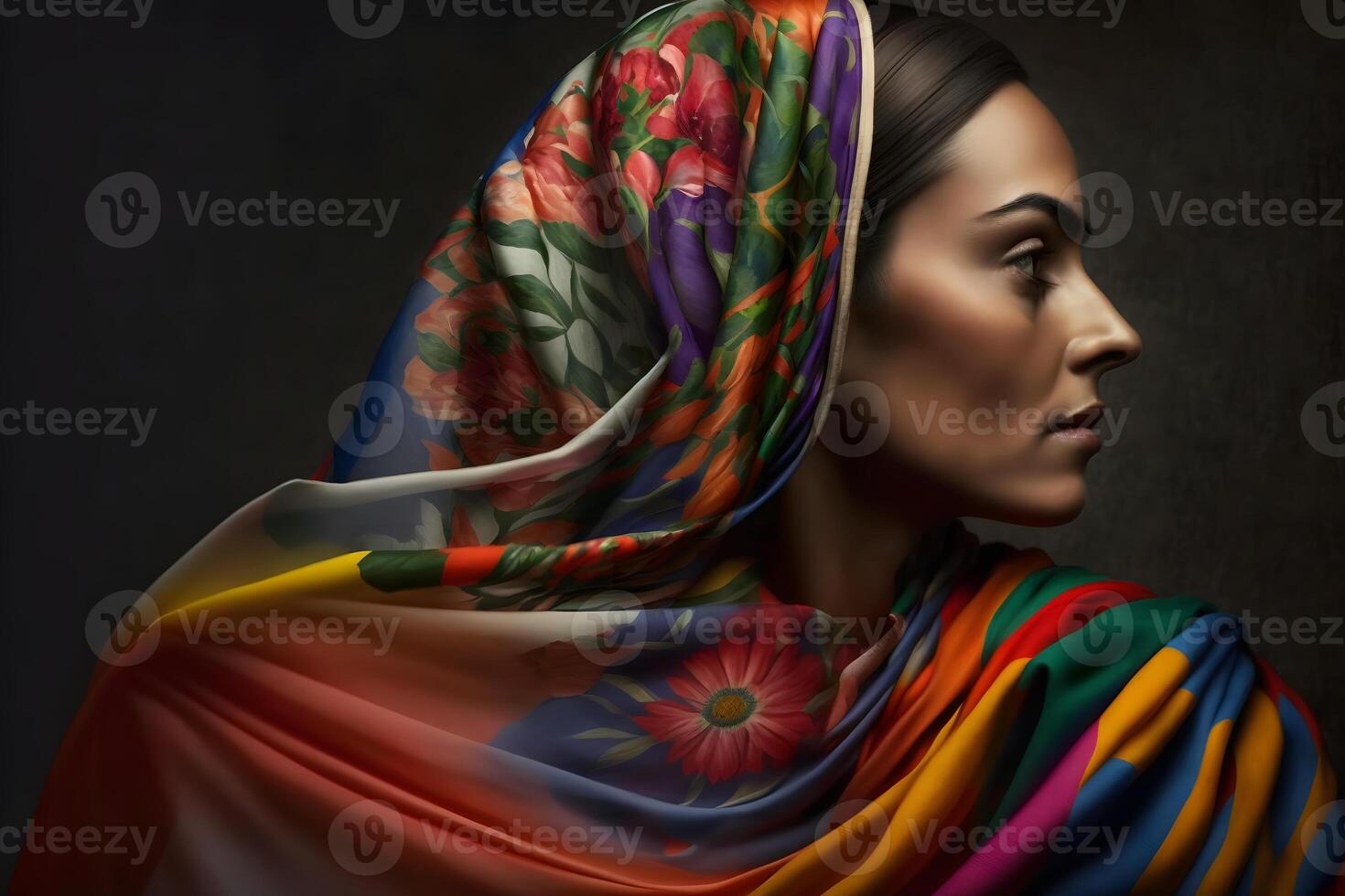 portrait of a Muslim woman in profile. Neural network photo