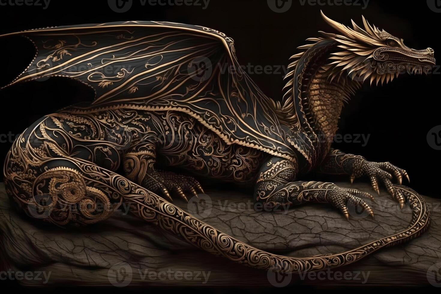 black gold chinese dragon. Neural network photo