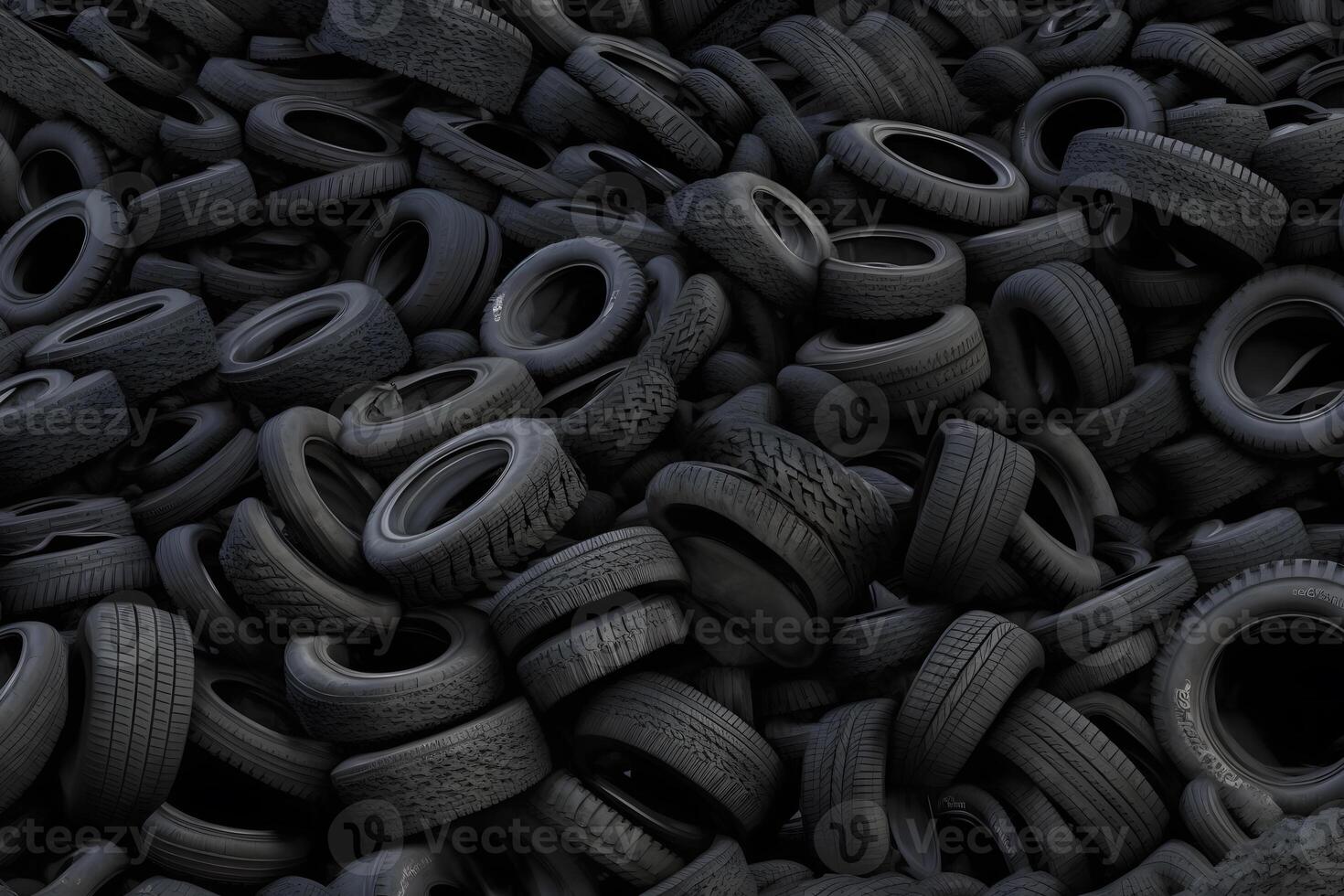 Old used car tires. A pile of black tires, abstract background. Neural network photo