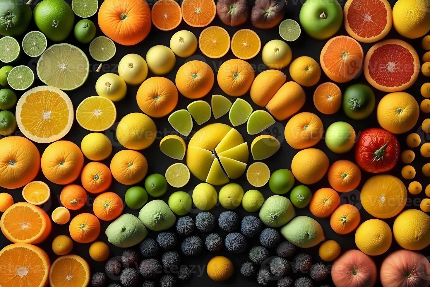 Fruit colorful background. Neural network photo