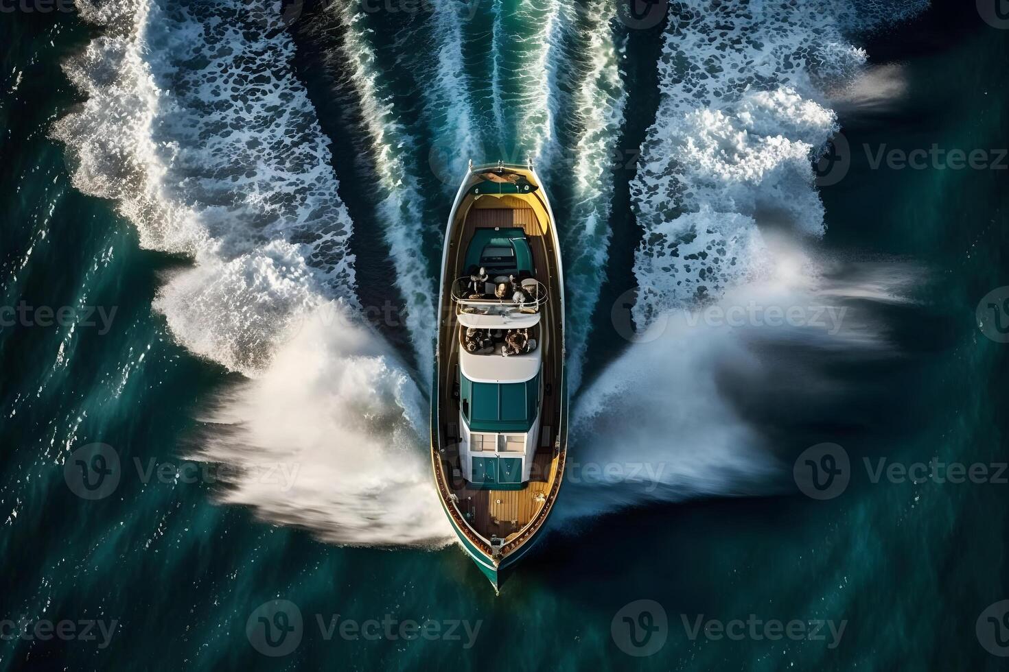 Boat floats in the sea, top view. Neural network photo