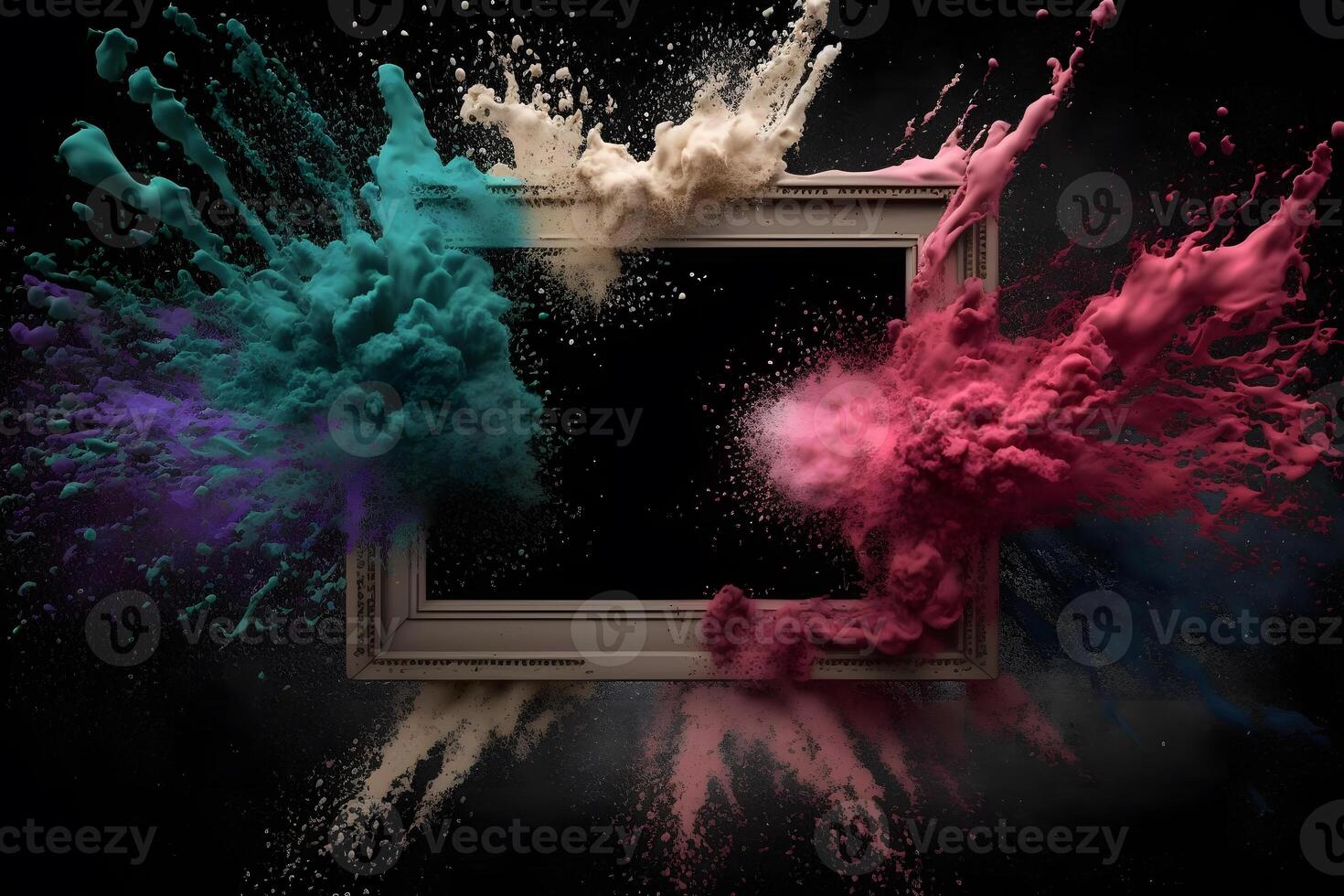 frame with rainbow paint splash. Neural network photo