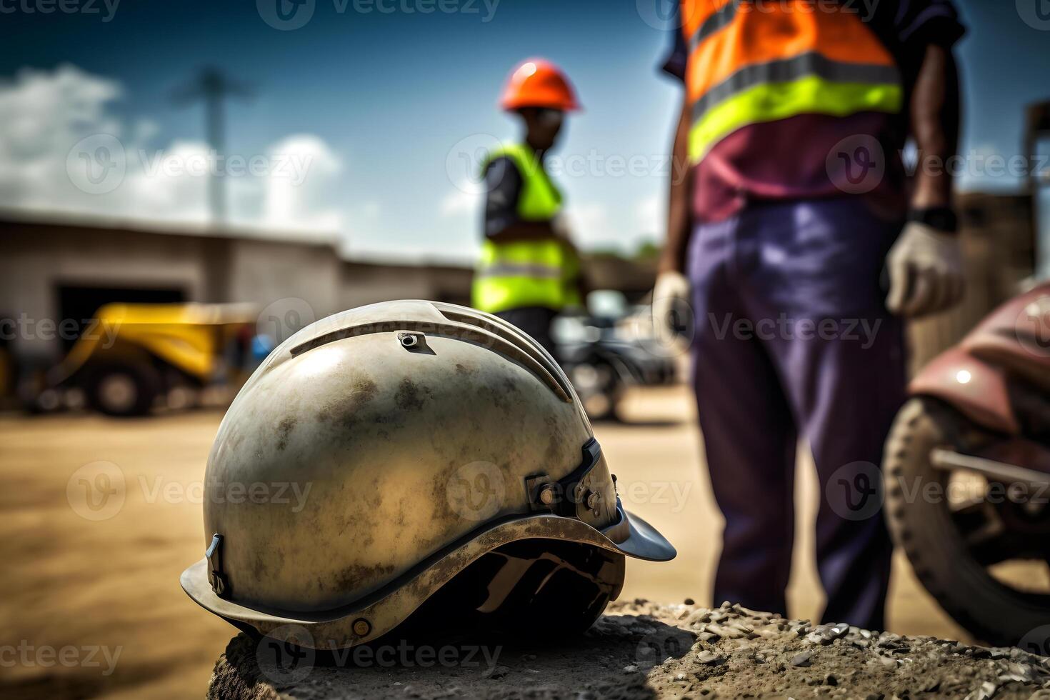 Construction worker holding a safety helmet. Neural network photo