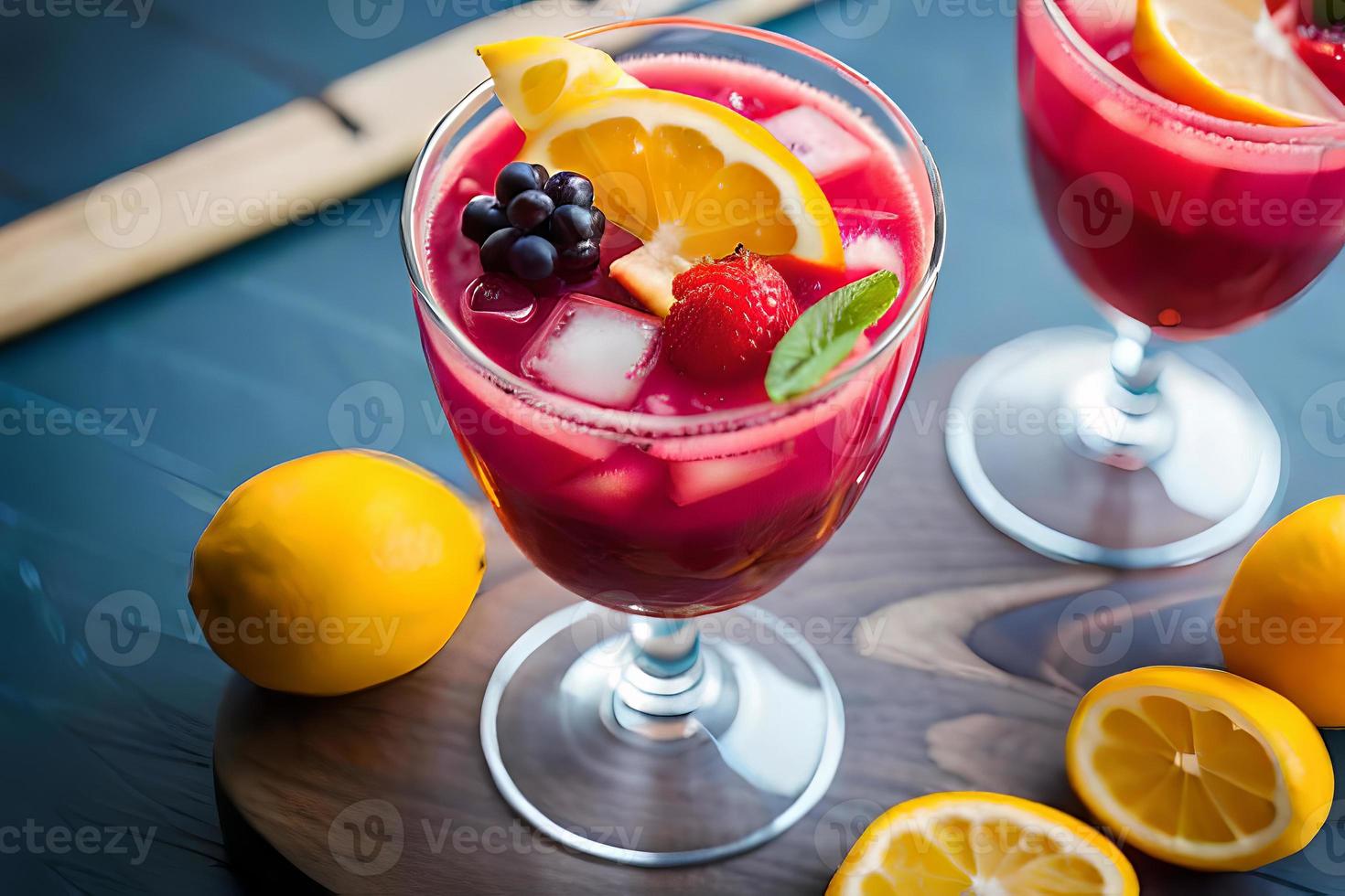 refrescante sabroso verano bebida en mesa con limón y menta foto