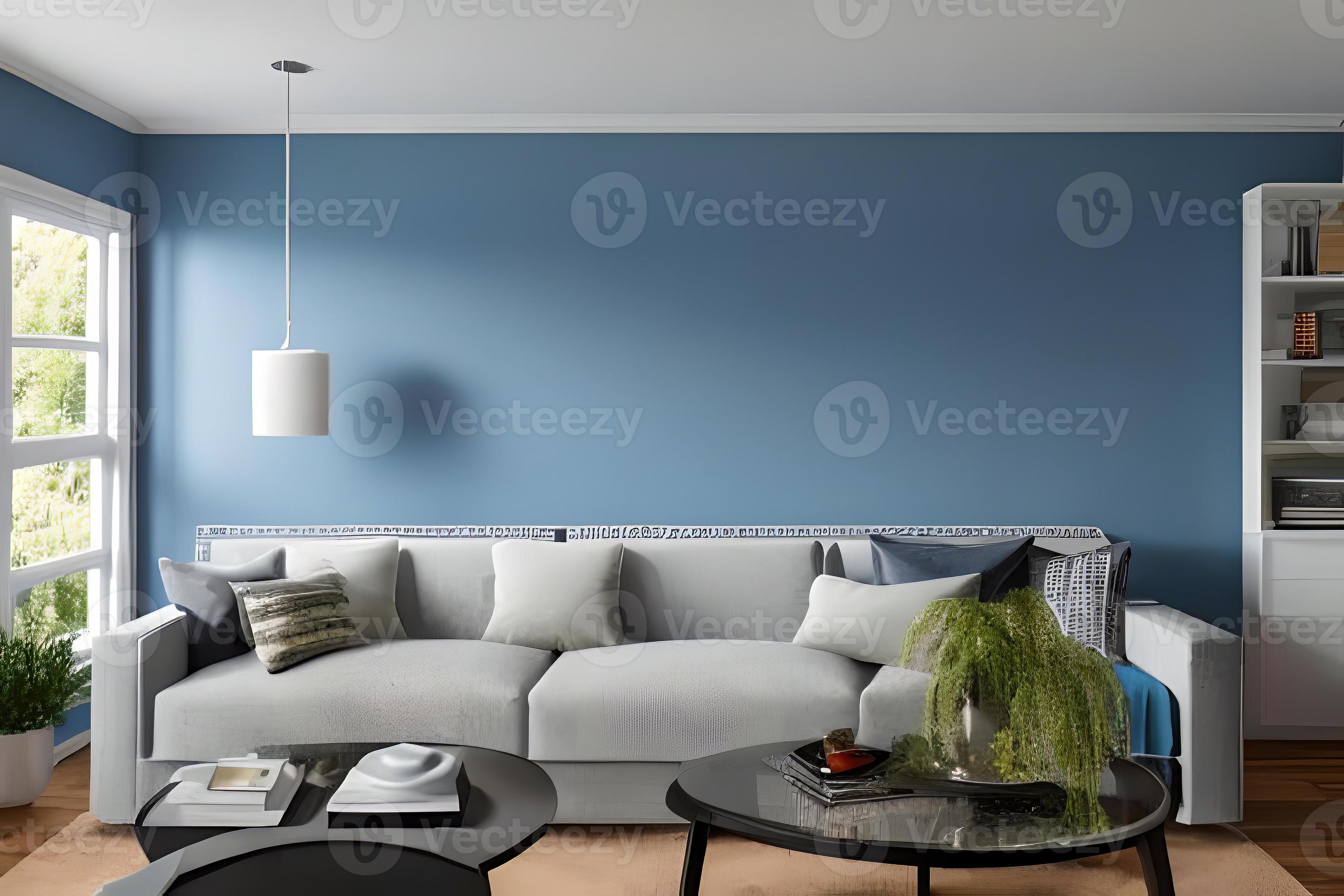 Contemporary Residential Living Room, Background Wall Color Powder Blue