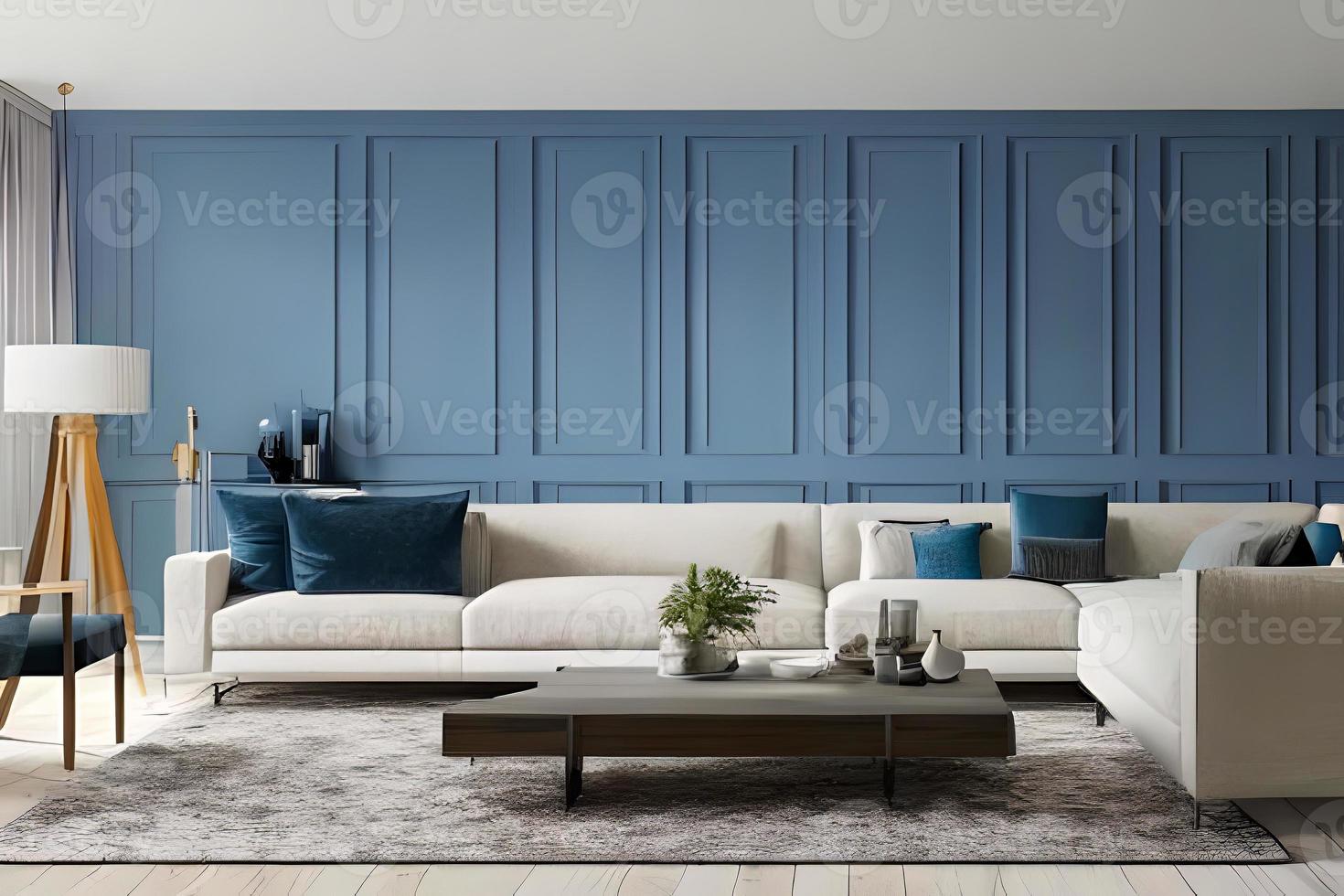 Contemporary Residential Living Room, Background Wall Color Powder Blue photo