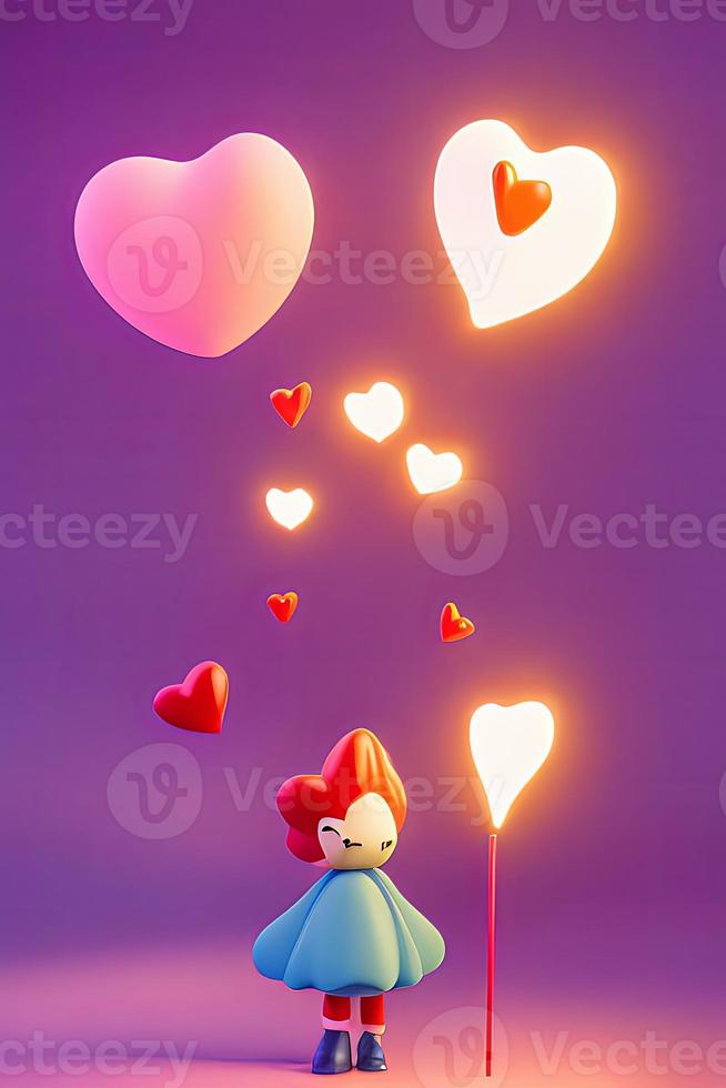 Lamps with glowing hearts, Background for valentine love with Character Cartoon photo