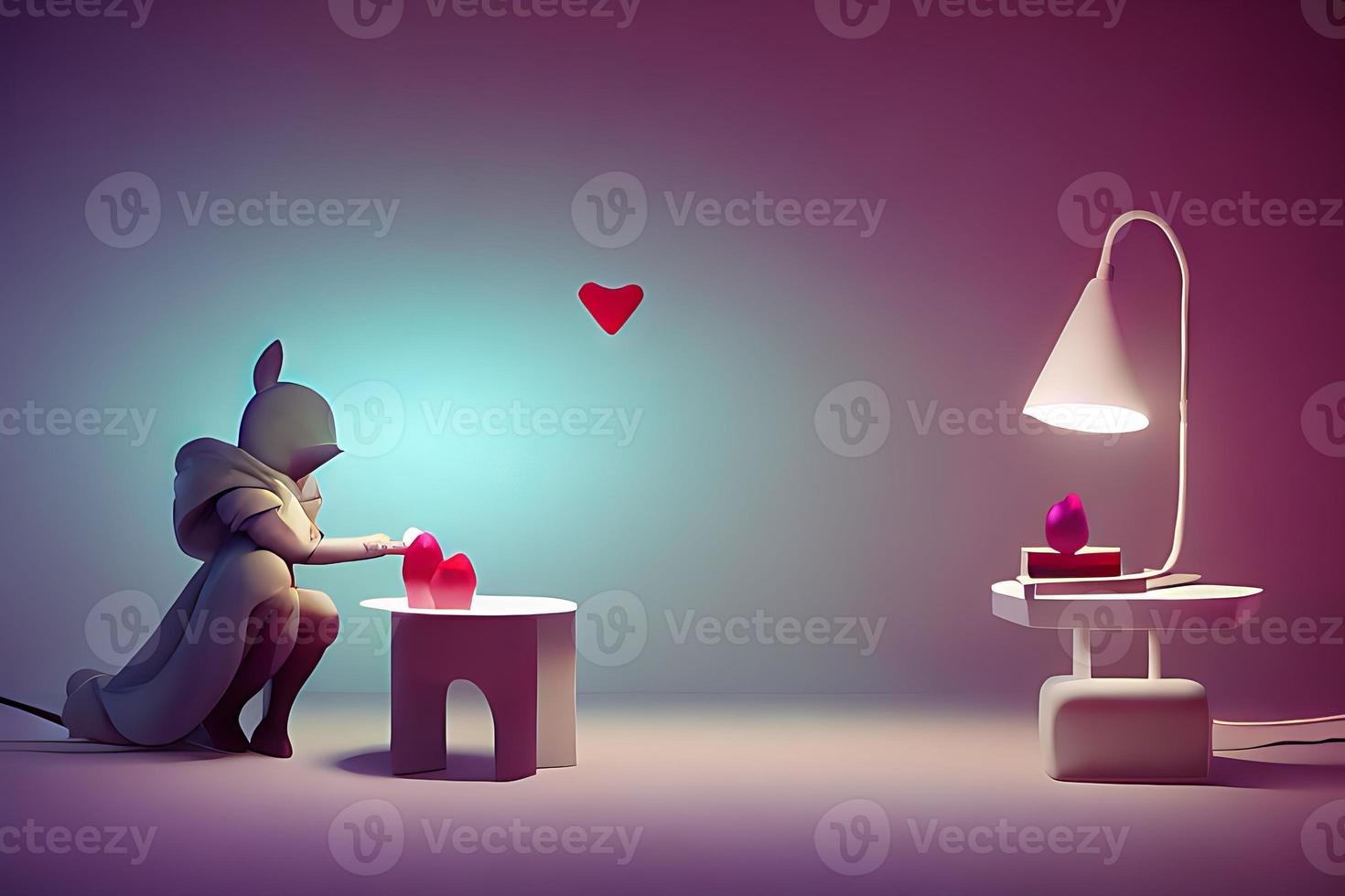 Lamps with glowing hearts, Background for valentine love with Character Cartoon photo