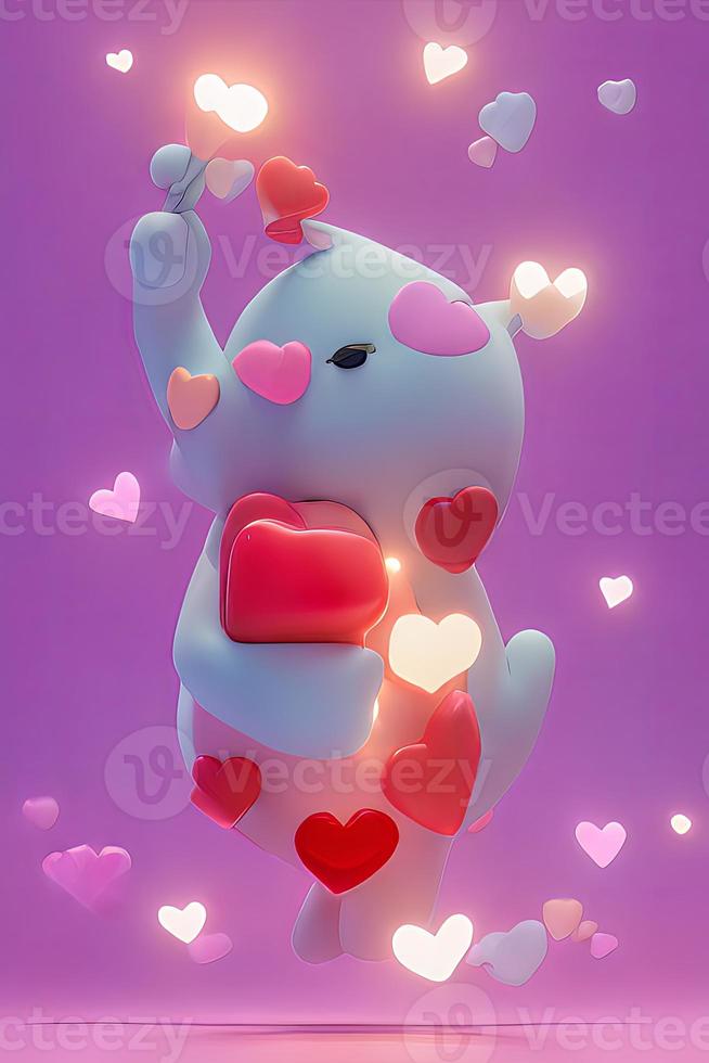 Lamps with glowing hearts, Background for valentine love with Character Cartoon photo