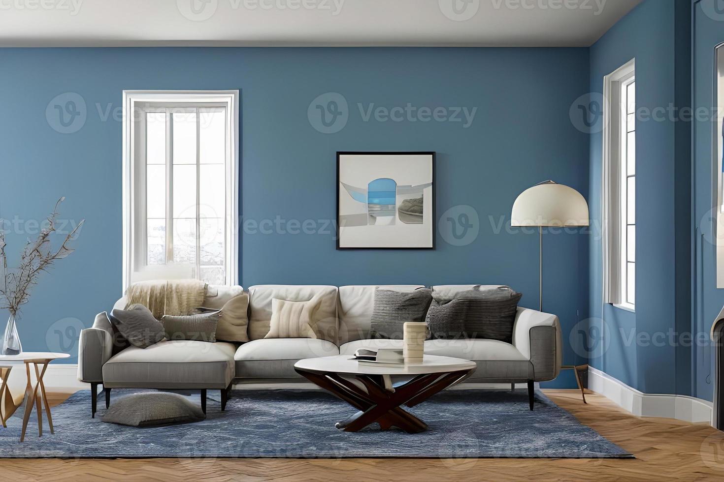 Contemporary Residential Living Room, Background Wall Color Powder Blue