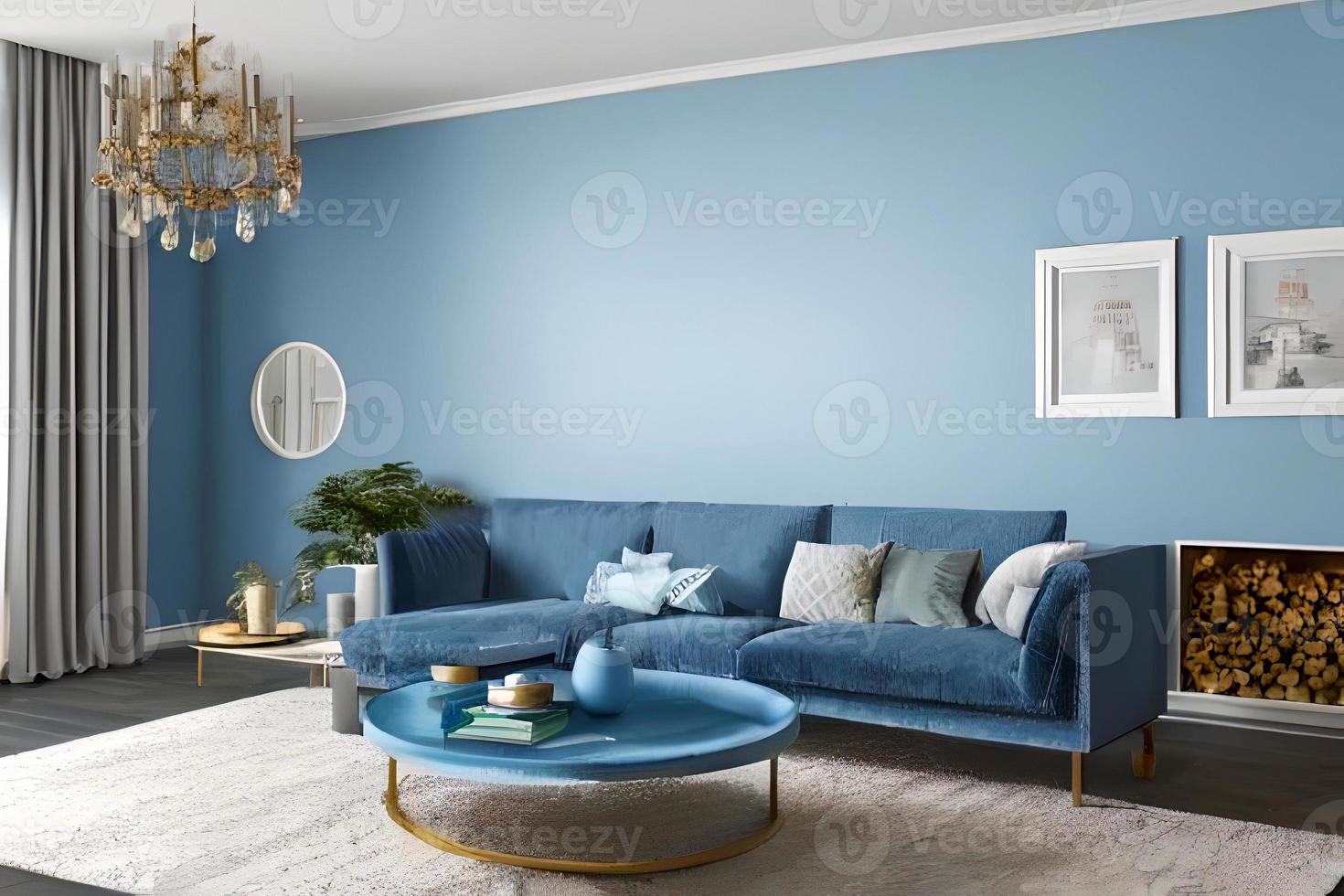 Contemporary Residential Living Room, Background Wall Color Powder Blue photo