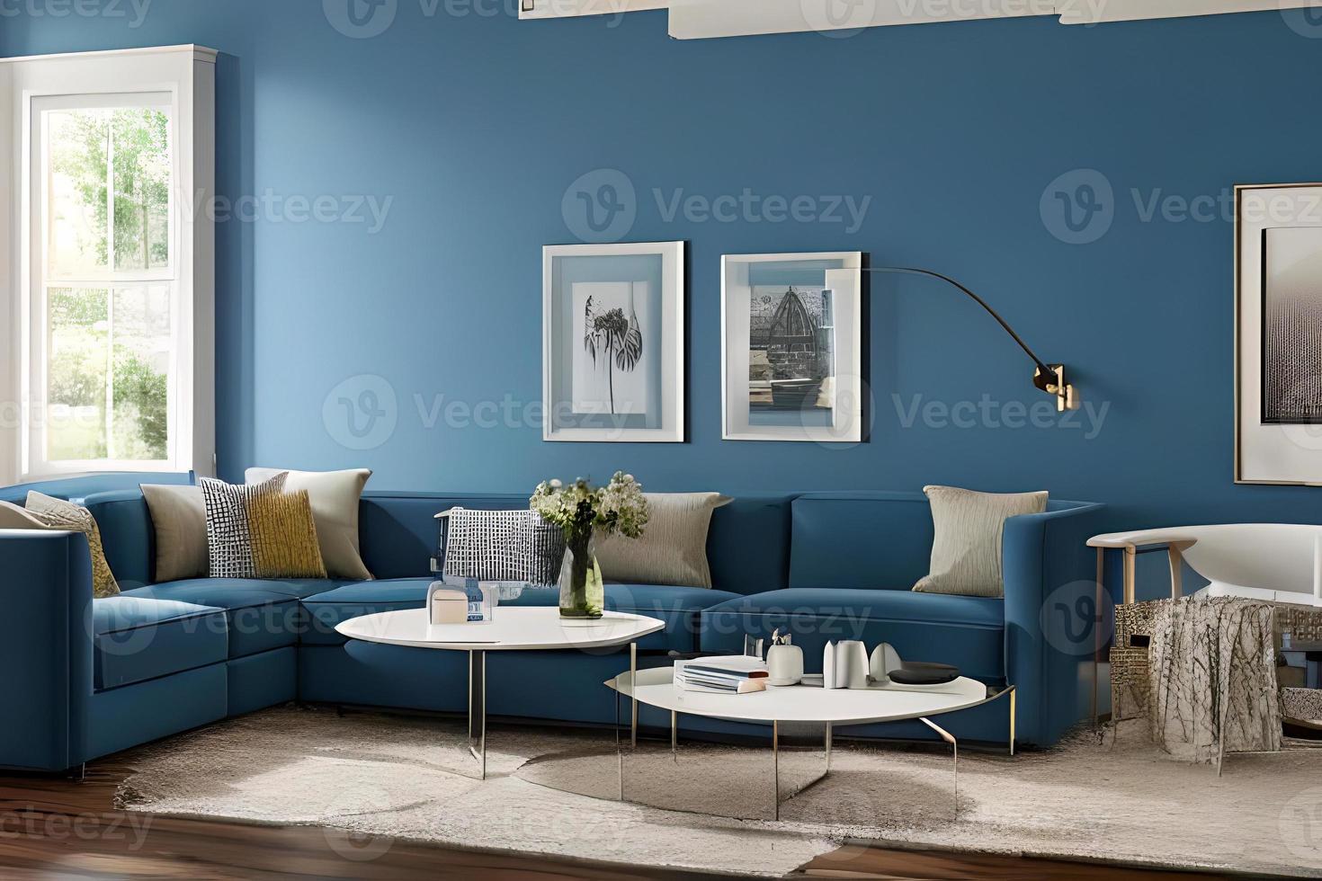 Contemporary Residential Living Room, Background Wall Color Powder Blue