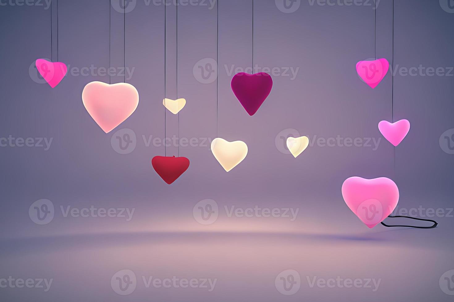Lamps with glowing hearts, Background for valentine love photo