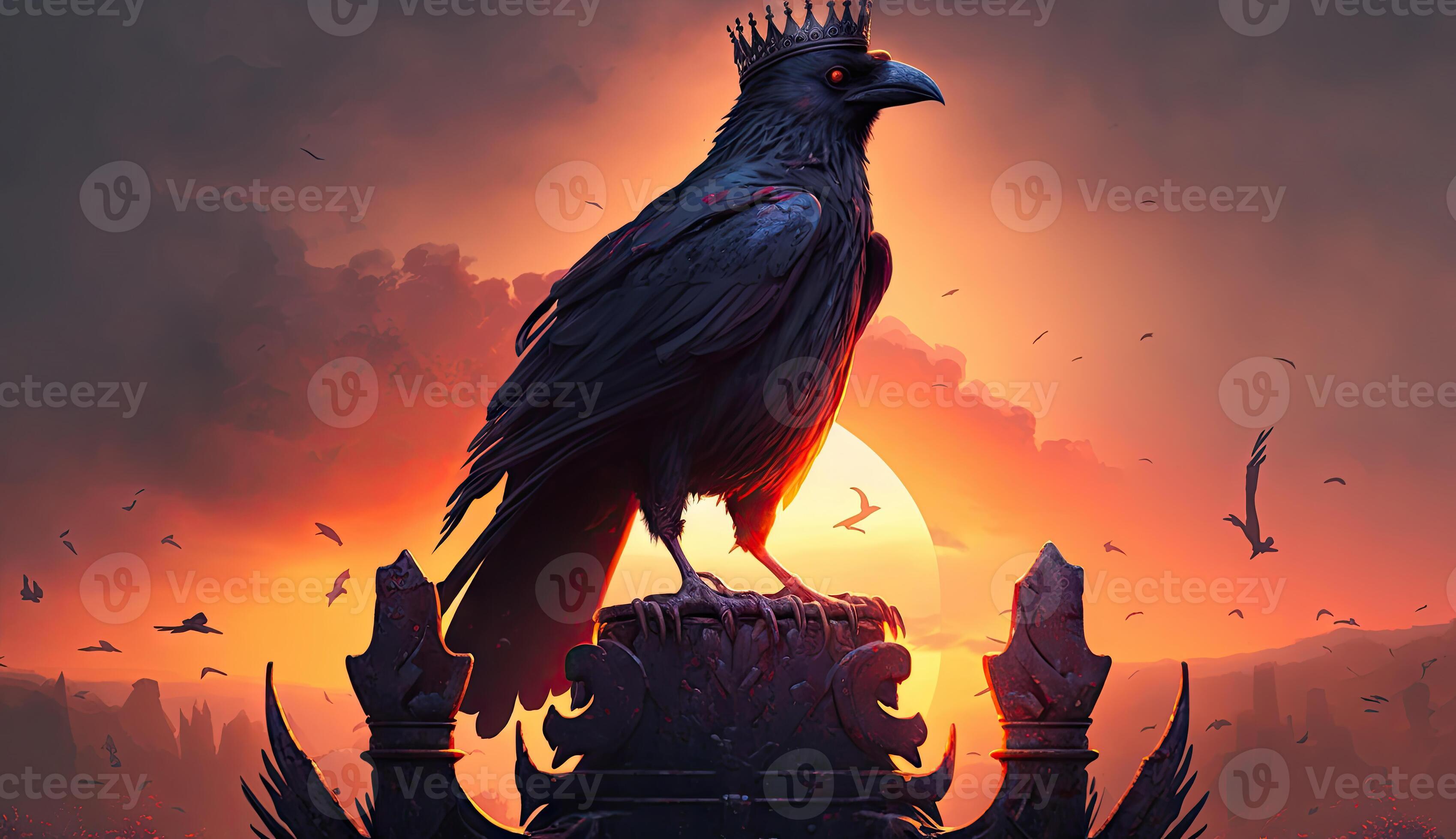 The King of royal black crow standing out between other crows, black