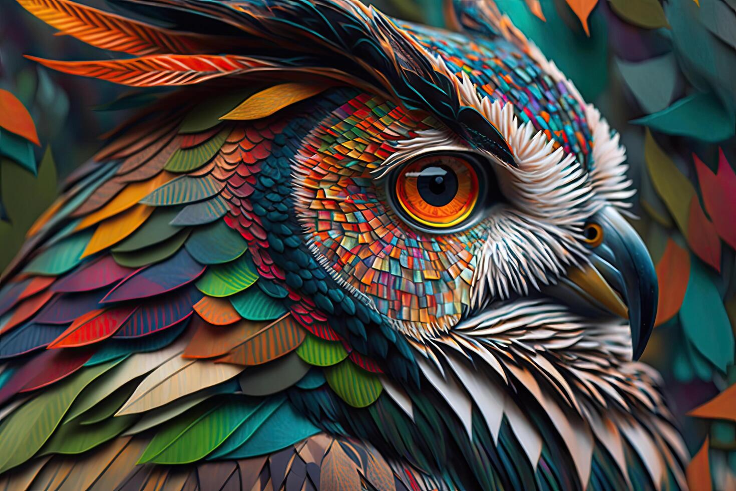 Abstract animal Owl portrait with colorful double exposure paint with . photo