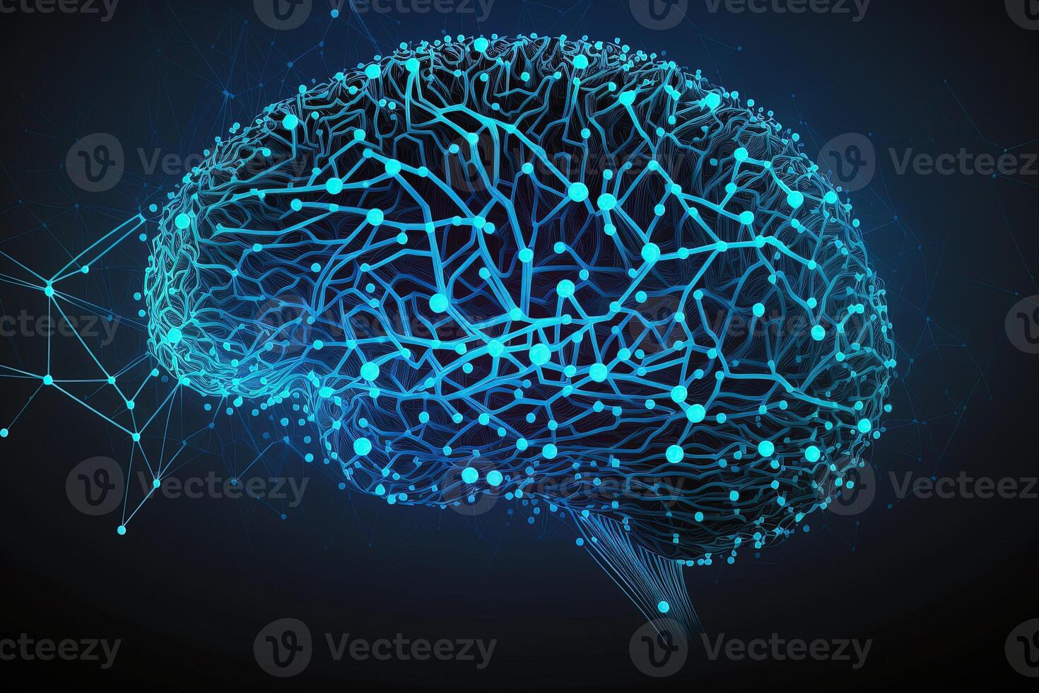 Brain connection network on dark background. Generaive AI photo