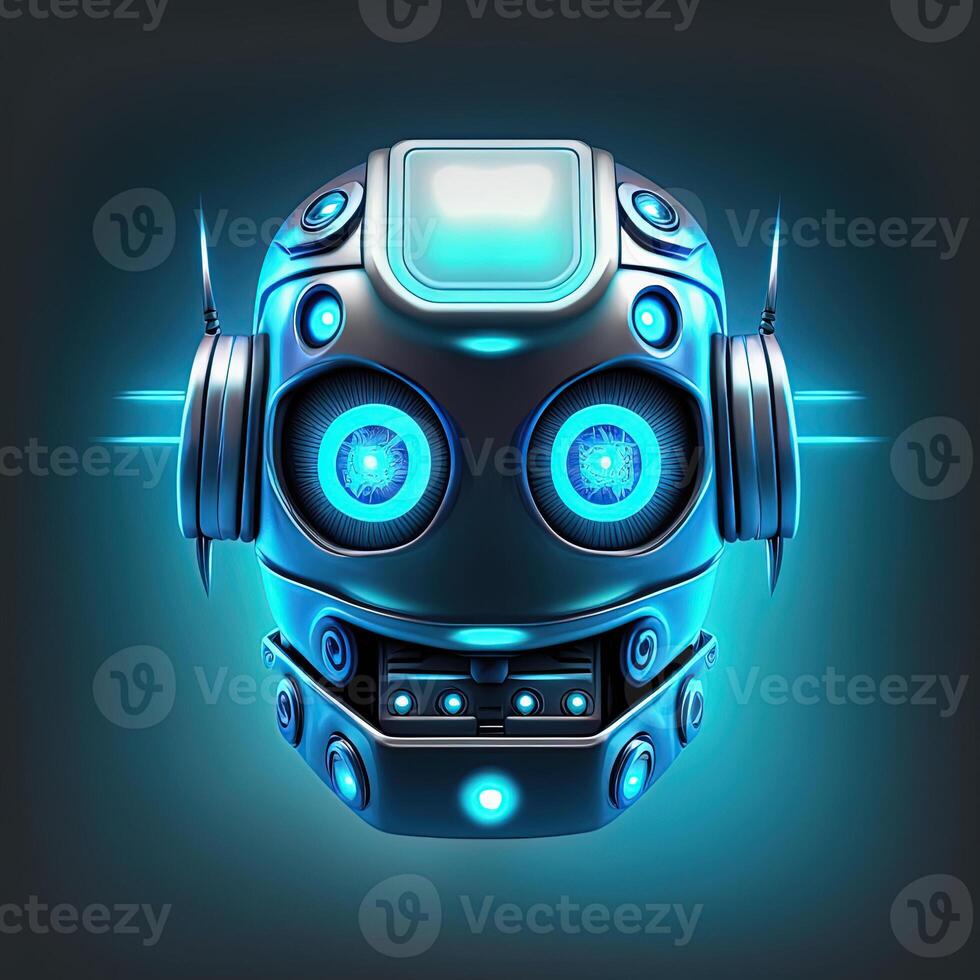 Robot Icon Illustration on Blue. photo