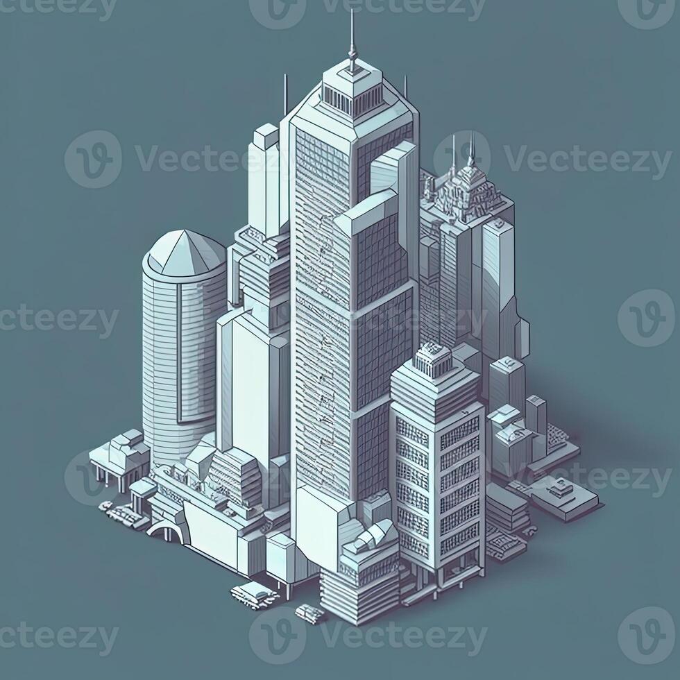 Cartoon isometric scyscraper in city, photo