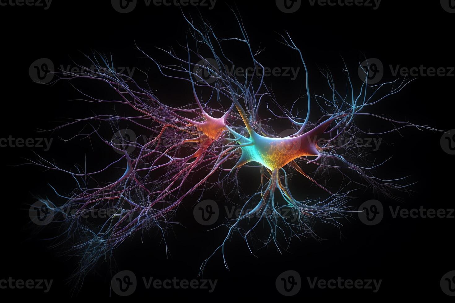 3d prestados neurona red en negro antecedentes. ai generado foto