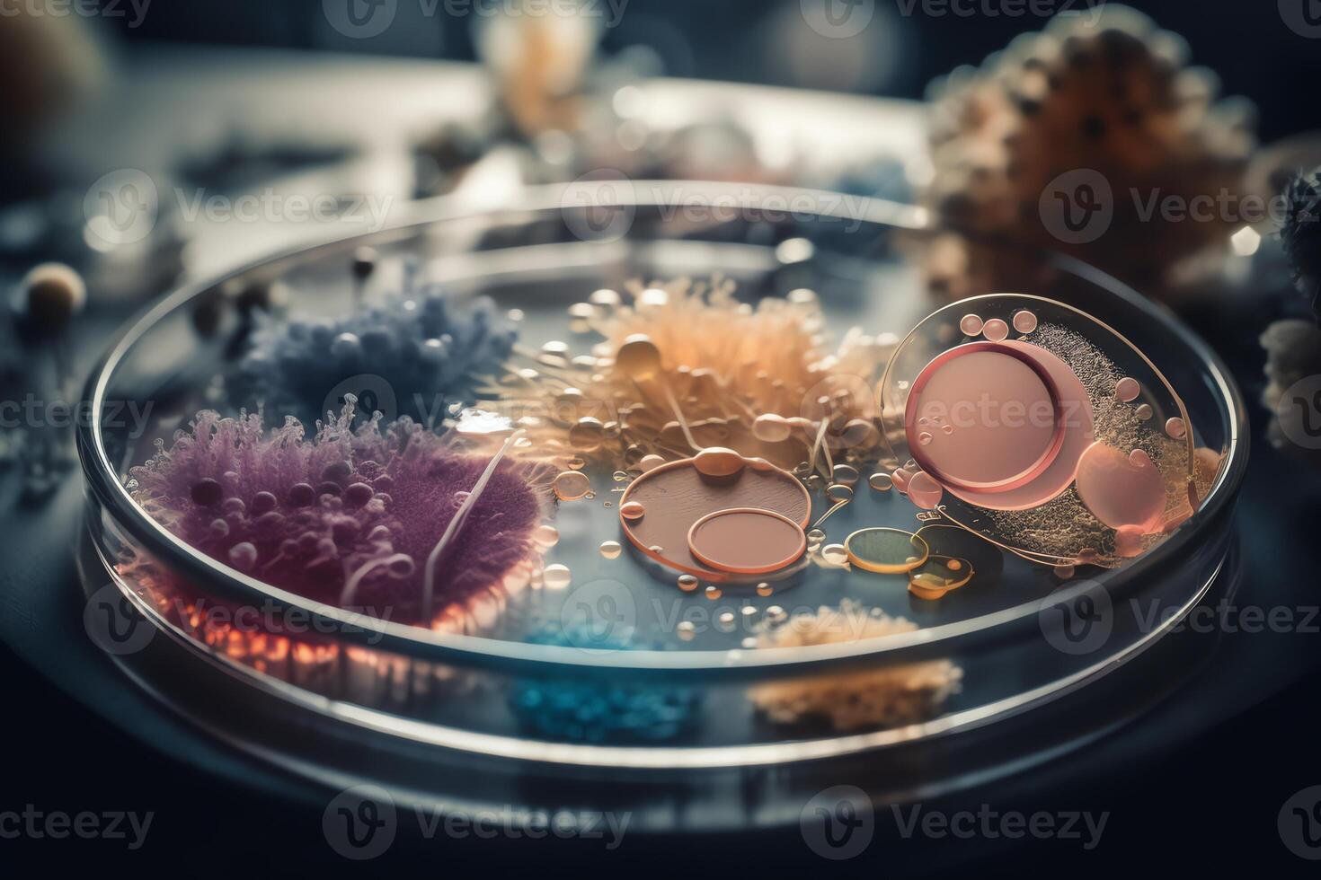 Closeup of bacteria and viruses in petri dish. photo