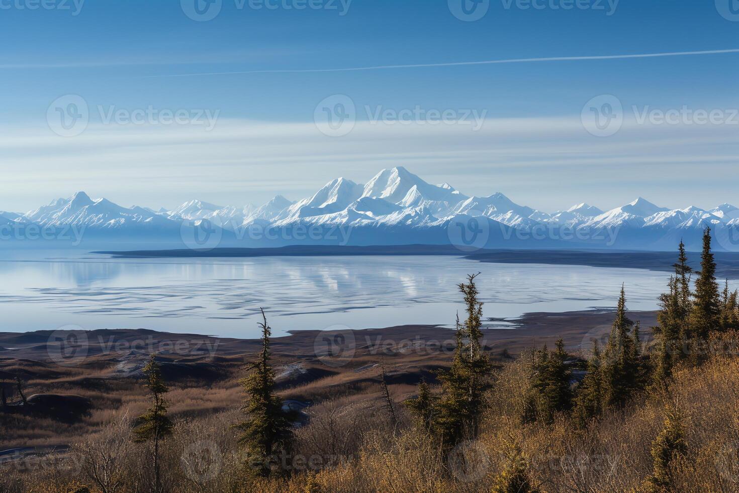 Alaska anclaje y Denali. ai generado foto