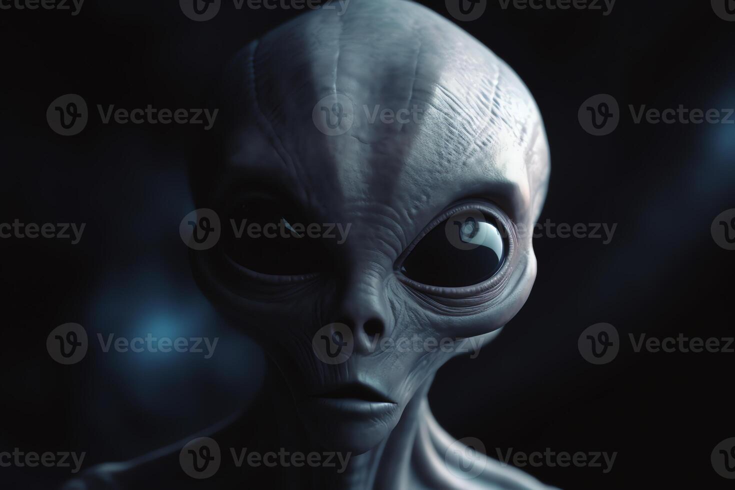 Portrait of humanoid gray alien from outer space. photo