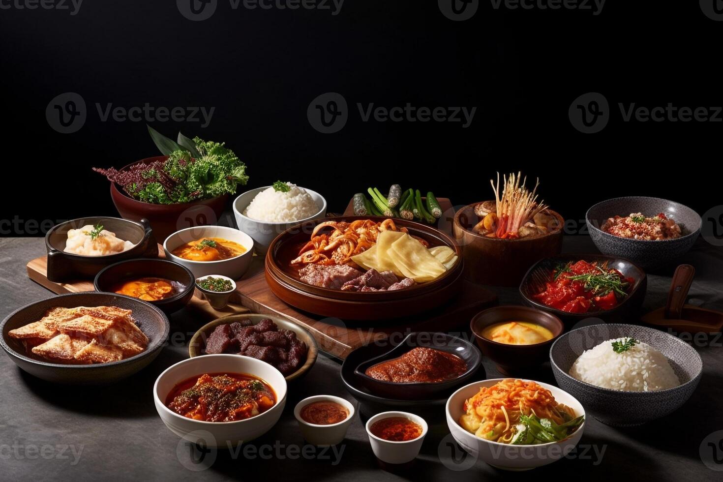 A table full of Korean food. . photo