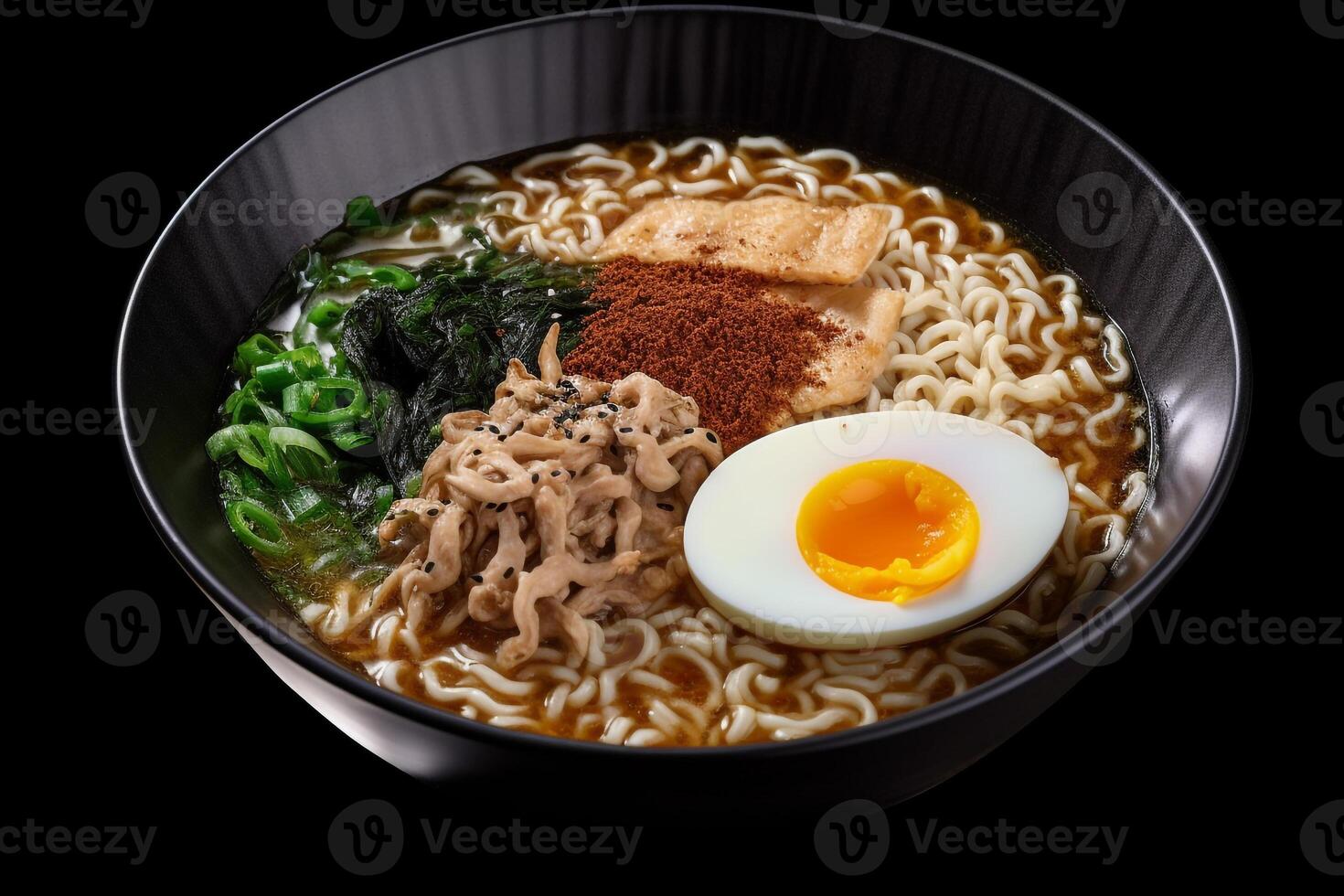 Top view ramen. Traditional Korean ramen soup with kimchi. Korean cuisine. Asian food. Traditional korean cuisine set. photo