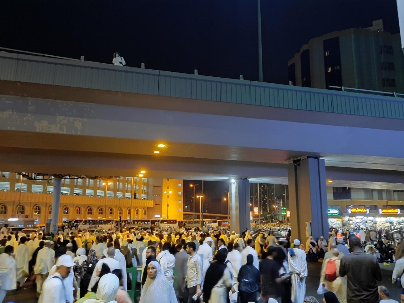 Mecca, Saudi Arabia, April 2023 - Pilgrims from different countries of the world are outside Masjid al-Haram, Makkah on the twenty-seventh night of Ramadan. photo