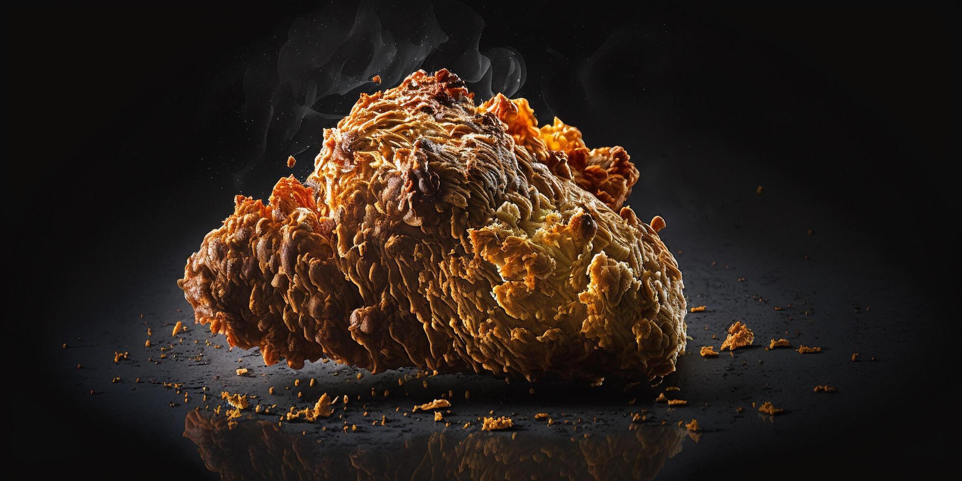 The side angle view of fried chicken with . photo