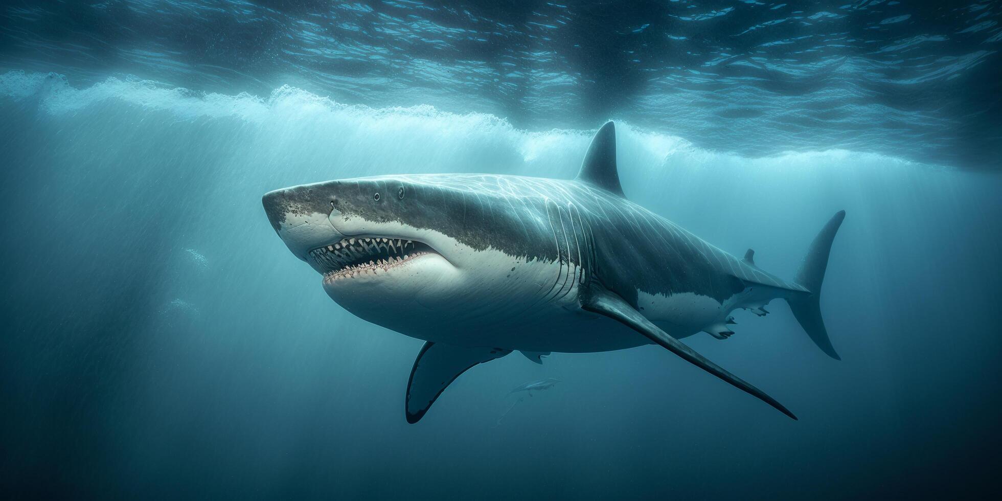 el tiburón es nadando en submarino con ai generado. foto