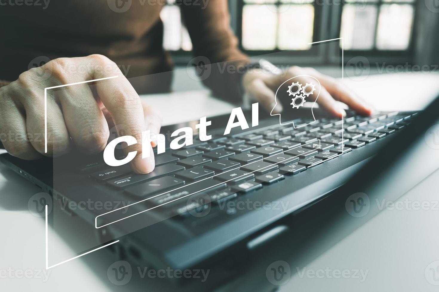 AI technology, Artificial Intelligence, Chatbot Chat and talk with AI, Using laptop for search and find data by command prompt, robot learning machine create or generate picture or article auto photo