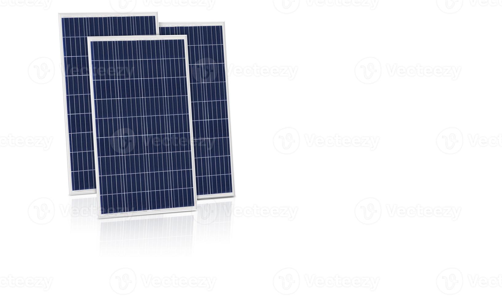 Photovoltaic solar cell panels isolated on white background. Environmental theme. Green energy concept. photo