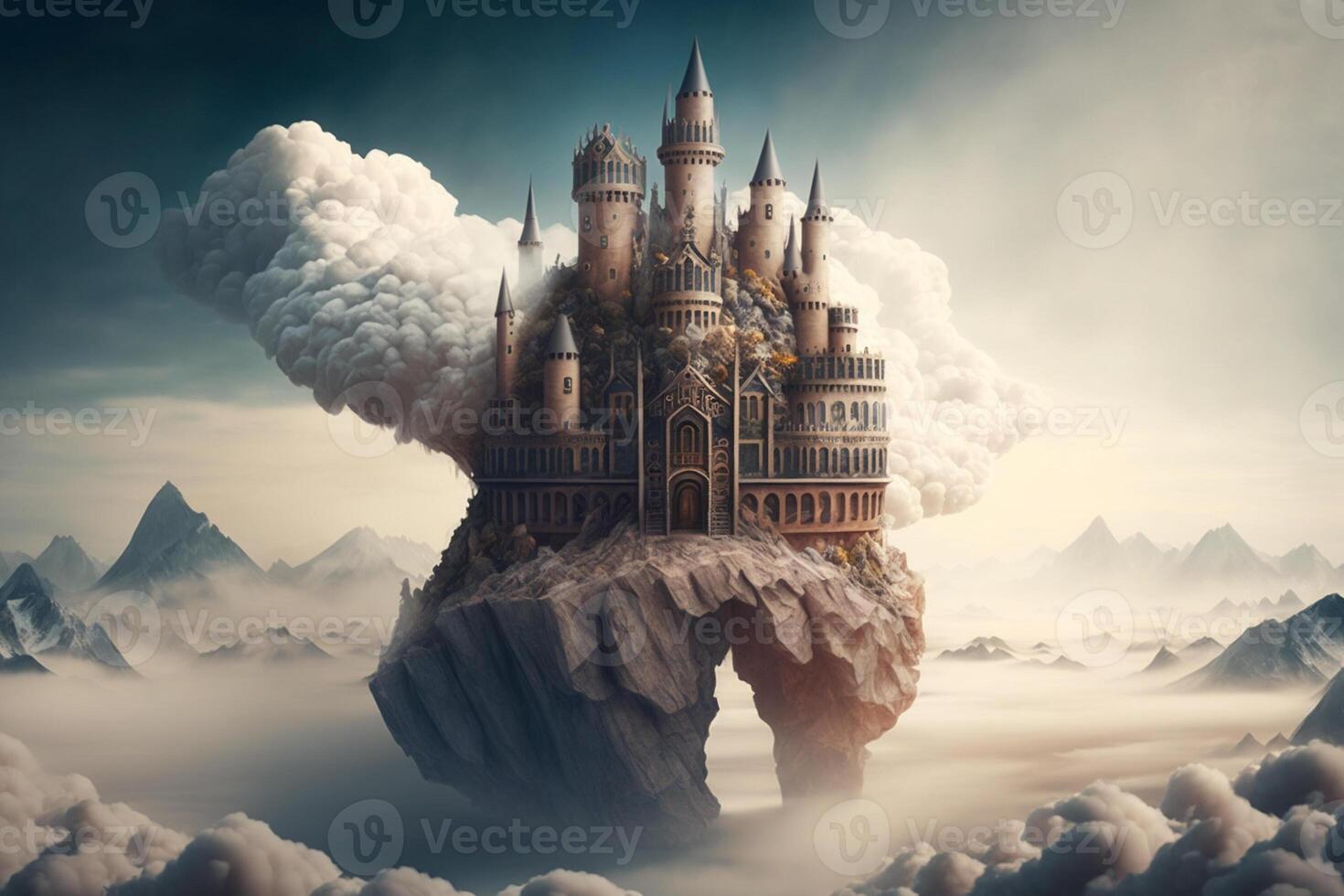 ai generativo fantasía un castillo en el nubes foto
