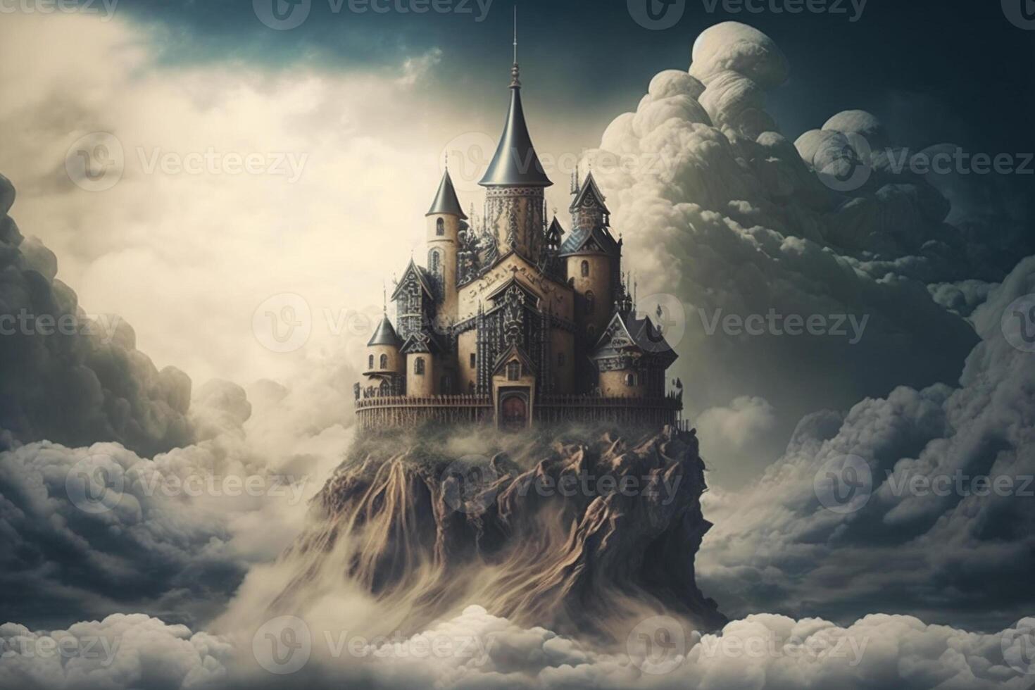 ai generativo un fantasía castillo en el nube foto