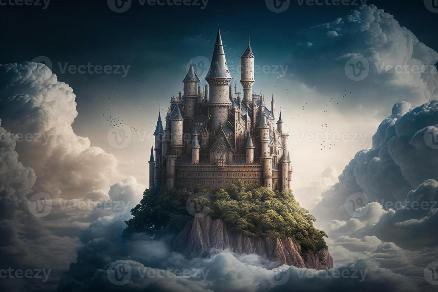 ai generativo un fantasía castillo en el nube foto