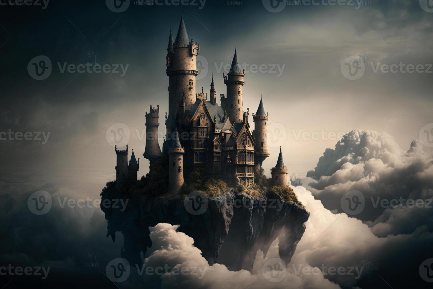 ai generativo un fantasía castillo en el nube foto