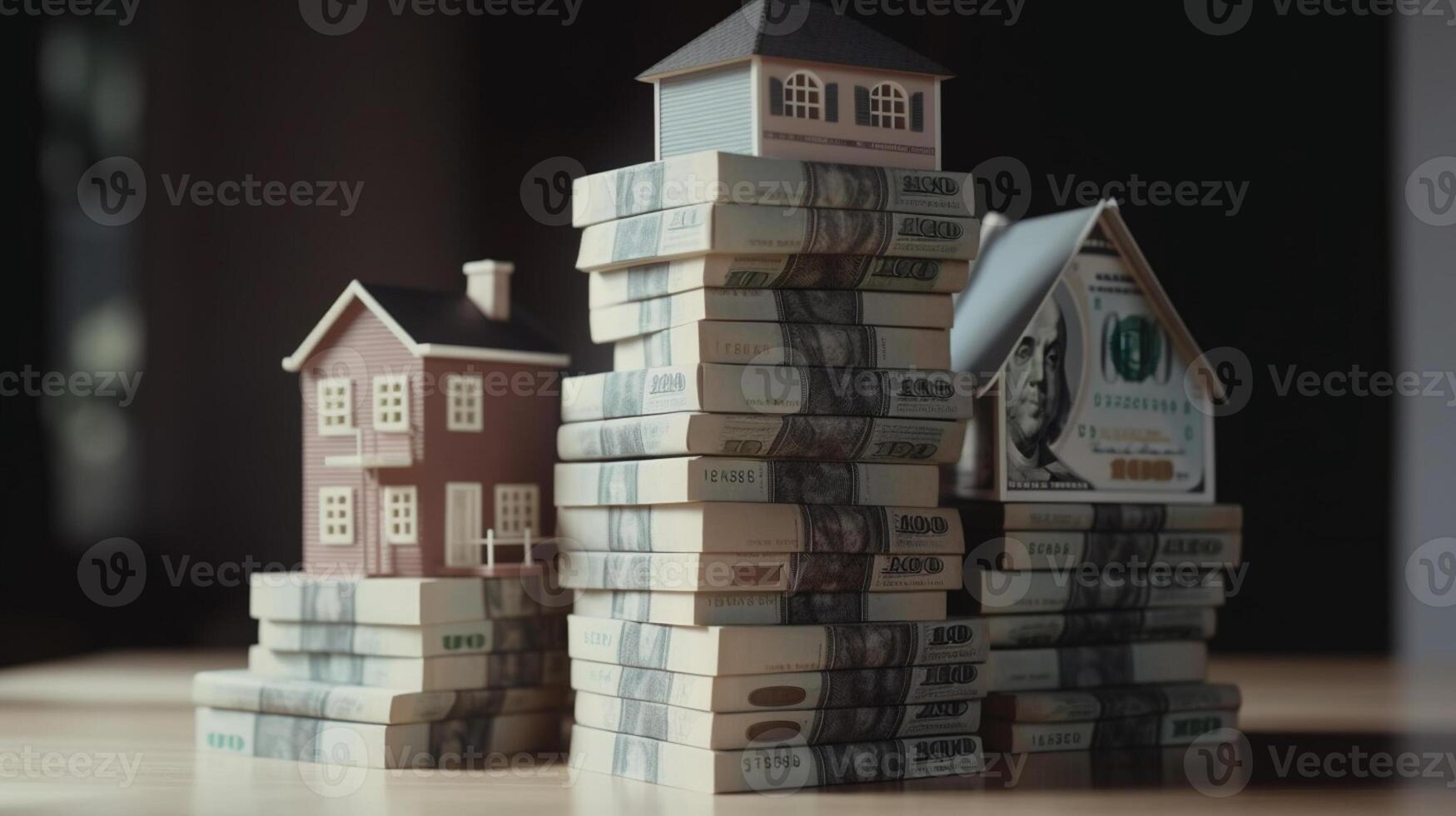 a stock of coins and house real estate and investment concept photo