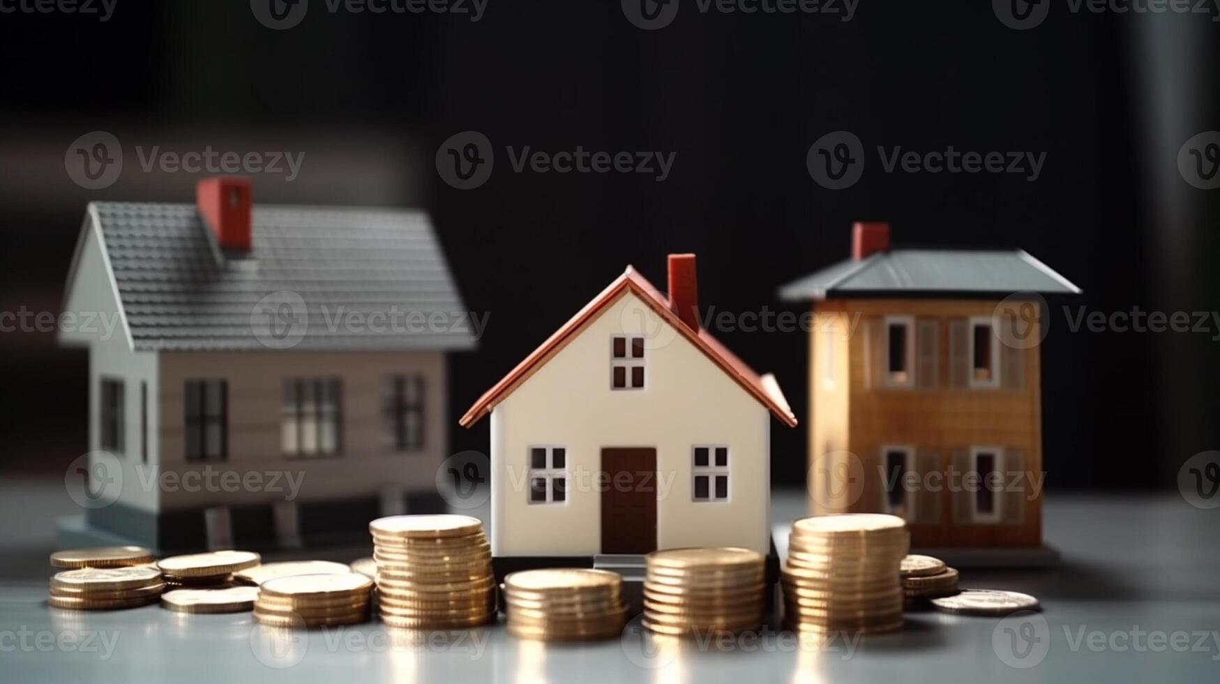 a stock of coins and house real estate and investment concept photo