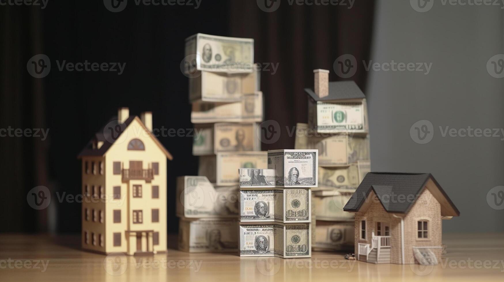 a stock of coins and house real estate and investment concept photo
