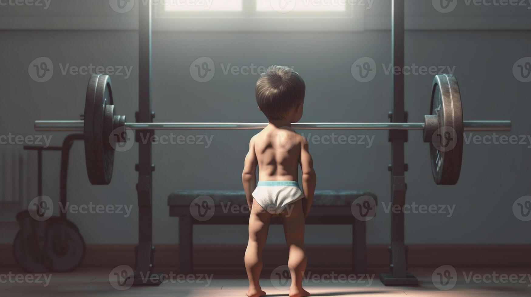 Little boy doing exercises in the gym, Fitness and bodybuilding concept photo