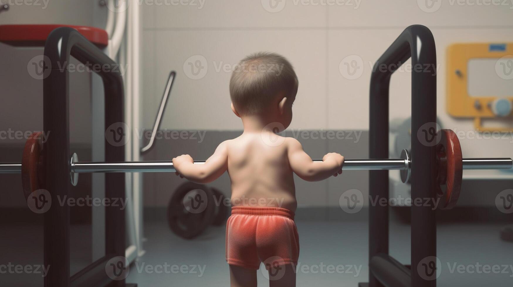 Little boy doing exercises in the gym, Fitness and bodybuilding concept photo