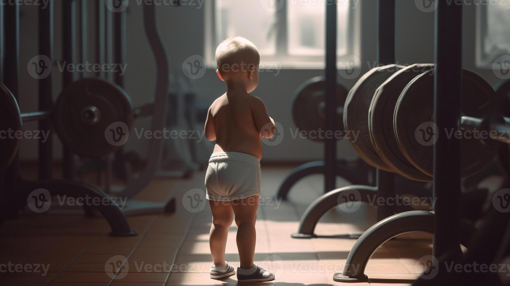 Little boy doing exercises in the gym, Fitness and bodybuilding concept photo