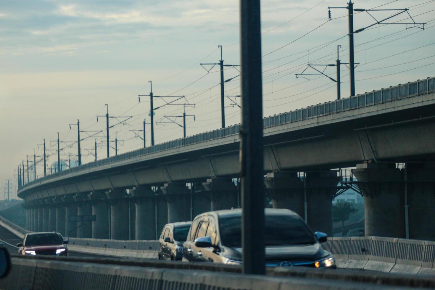 West Java, Indonesia in April 2023. The traffic jam that occurred on the Jakarta Cikampek 2 elevated toll road or known as the MBZ Mohammad Bin Zayed toll road photo
